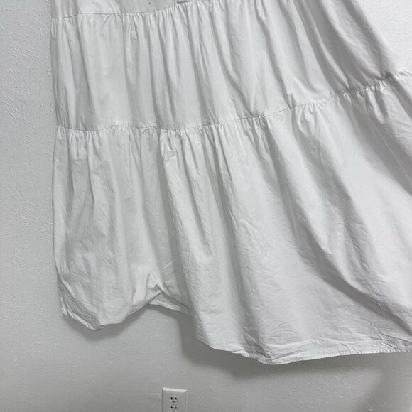 Q2 White Tiered Dress Button Front 100% Cotton Size M Short Sleeve Lightweight - Picture 4 of 9